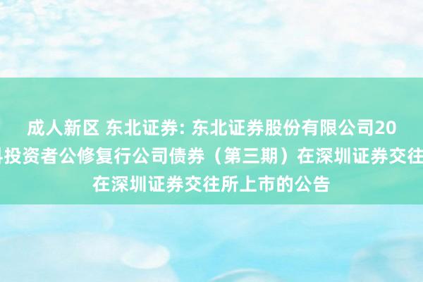 成人新区 东北证券: 东北证券股份有限公司2024年面向专科投资者公修复行公司债券(第三期)在深圳证券交往所上市的公告