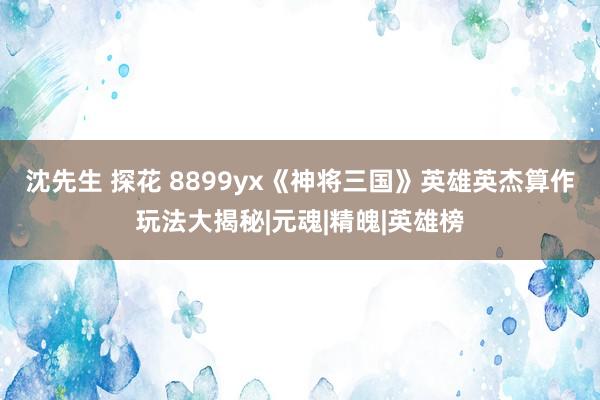 沈先生 探花 8899yx《神将三国》英雄英杰算作玩法大揭秘|元魂|精魄|英雄榜